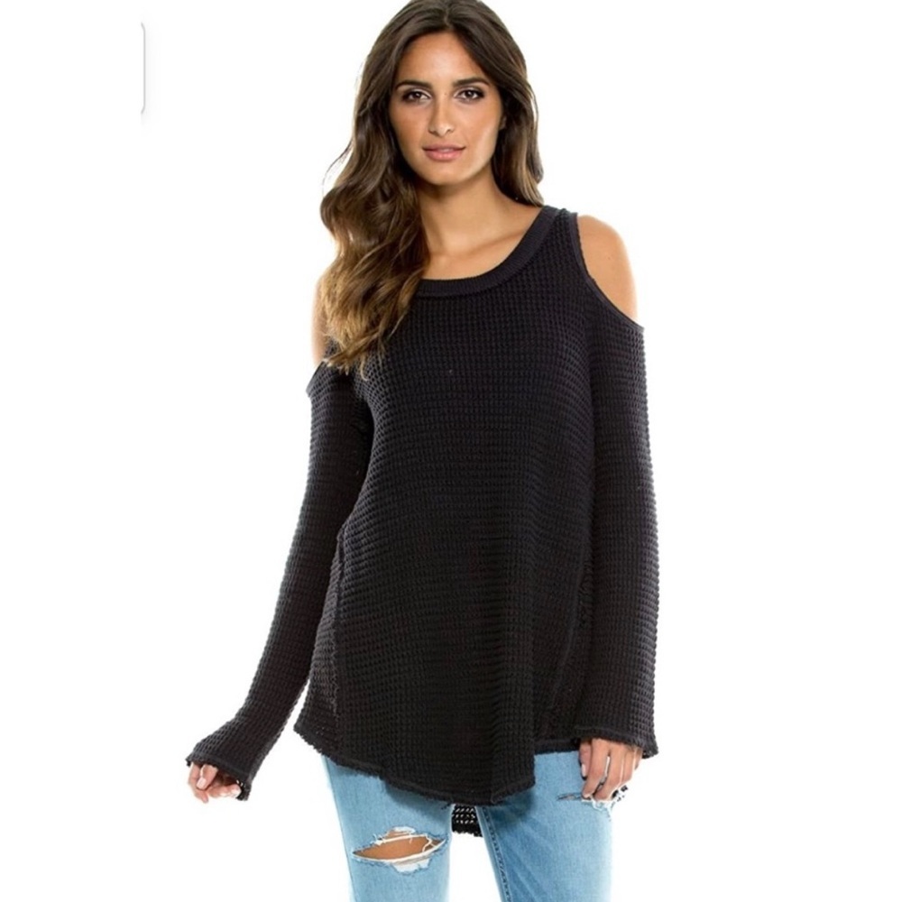 Black Off-the-Shoulder Sweater with Textured Knit